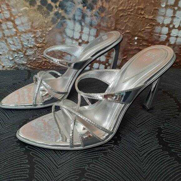 Zara Elegant Silver Strappy Heels - Picture 9 of 12